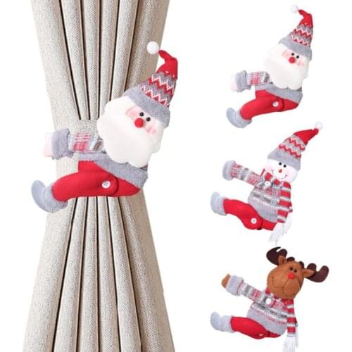 Santa Claus Elk Christmas Curtain Decoration BuckleMerry Christmas Decor For Home Christmas Gifts Cute Cartoon Characters