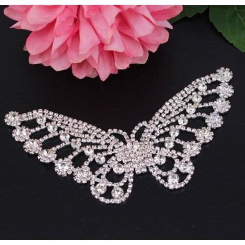 Silver crystal butterfly rhinestone applique for wedding dress skirt flashing clothing accessories