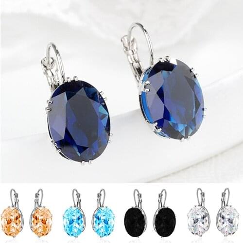 Western Style Oval Crystal Drop Earrings For Women Multicolor Egg Shaped Zircon White Gold Color Gift Fashion Jewelry KAE313