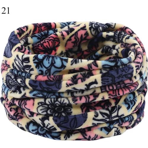 Winter Soft Fleece Scarf Double Layer Knitted Neck Warmer For Women Men Print Floral Plaid Solid Snood Scarves Warm Unisex