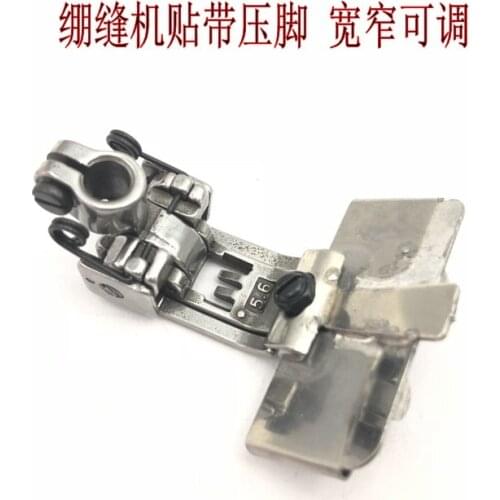 Three needles and five threads interlock sewing machine webbing tape adjustable guide belt presser foot pull cylinder