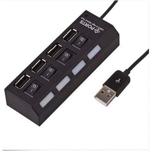 USB 4 Port High Speed USB 2.0 External Multi Hub Expansion LED Switch Laptop PC