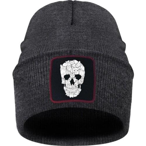 Funny Skull Print Outdoor Knitted Metal Cap Woman Men Streetwear Bonnet Skiing Hat White 2020 Casual Czapka Zimowa Elastic