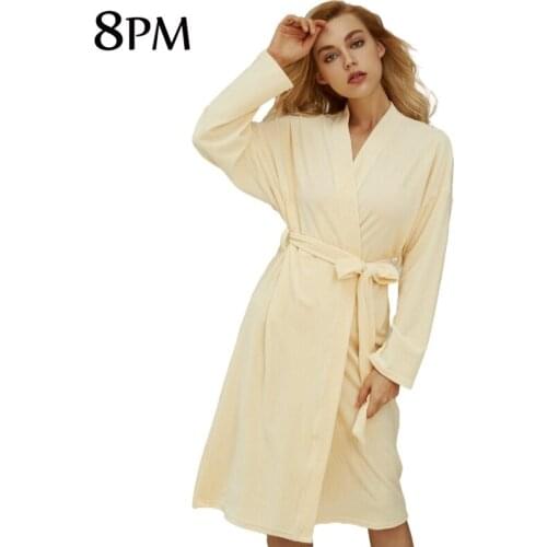 Womens Cotton Robes Warm Pajamas Sexy Solid Plush Bathrobe Soft Kimono Robes Terry Cloth Bathrobe Knee Length Bath Gown ouc508