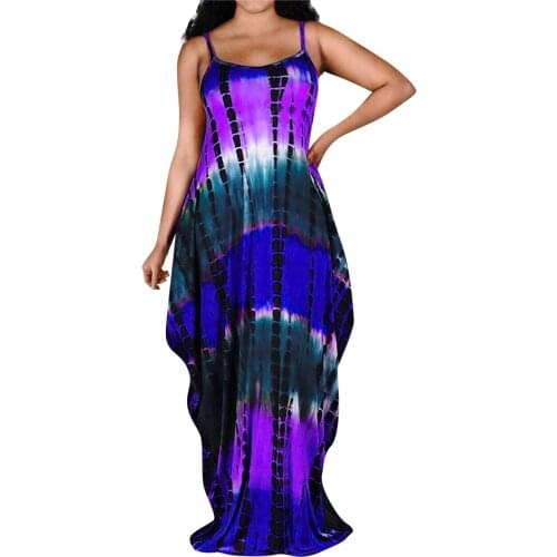 Fashion Dresses For Women 2021 Ladies Print Long Dress Loose Straps Large Swing Dress Pockets Beach Dress Vestidos De Mujer