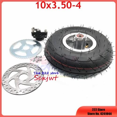 10x3.50-4 Tires Wheels 4 Inch Hub Rim with 10x350-4 Tube Tyres Brake Disc Sprocket Brake Pump Fits ATV Quad Go Kart 47cc 49cc