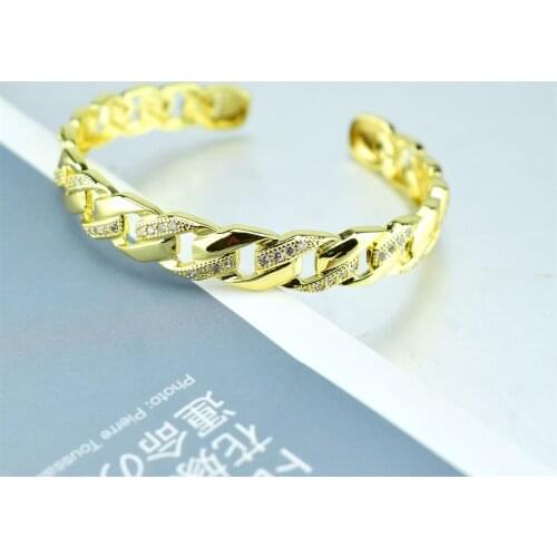 2021 New Bling Iced Out Miami Bracelet Hip Hop Jewelry Gold Cz Thick Heavy Miami Cuban Link Material Iced CZ Chain Bracelet