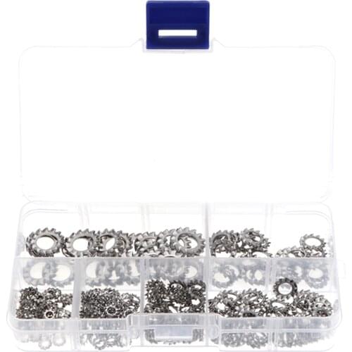 300PCS 304 Stainless Steel External Serrated Lock Washer Anti-loosening Washer M2.5-M8 Kit