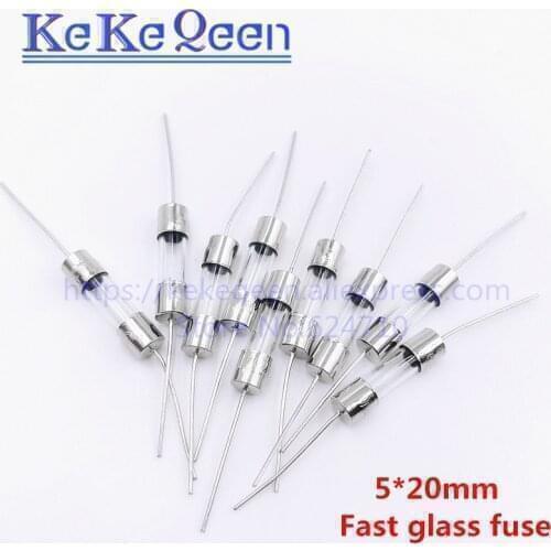 50PCS/LOT Fuse Tube 5*20mm 1A 250V 5*20 F1AL250V Double iron cap Axial Fast Glass Fuse With Lead Glass Tube 5mm*20mm