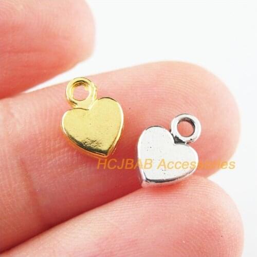 60Pcs Retro Tibetan Silver Tone Gold Color Tiny Heart Charms Pendants 6.5x9mm