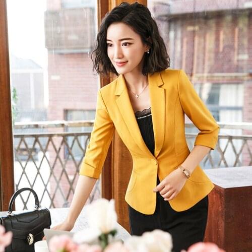 IZICFLY Summer Style Red Yellow Blazer For Ladies Elegant Slim Half Coat Business Women Vestido Blazer Mujer Office Wear 3XL