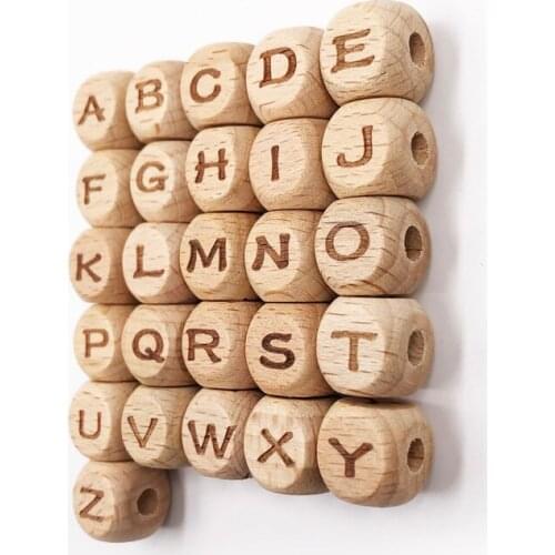 1-26pcs Natural wooden Square beads Alphabet A-Z Letters Number Wood Beads For Baby Teether Pacifier Clip DIY For Jewelry Making