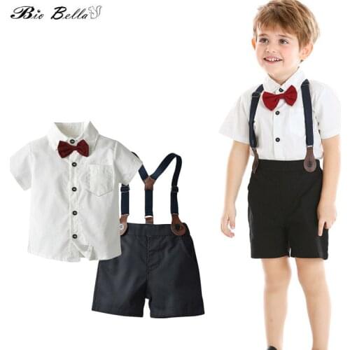 Kids Boy Clothes Summer 2021 New Gentleman Fashion Party Wedding 1-6 Years Baby Boys Clothing Set T-Shirt+Belt Pants Boy Clothes