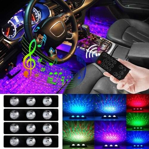 Car Interior Atmosphere Foot Light USB RGB LED Starlight Ambient Decorative Carpet Lamp Kit Remote Control Sound Decoration Lamp