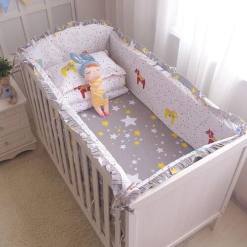 5 Pcs Cotton Baby Bedding Set Nursery Crib Bumper Washable Bed Sheet Pillowcase for Toddler Newborn