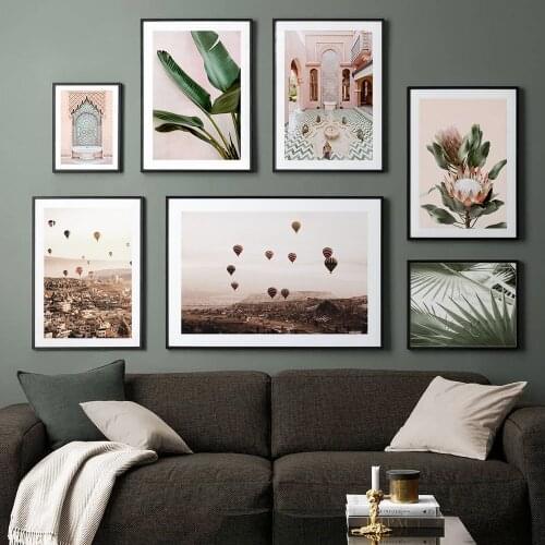 Morocco Building Canvas Painting Flower Plant Poster Balloon Landscape Print Nordic Wall Art Picture Home Decor Living Room Sofa