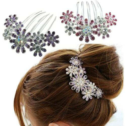 Fashion Crystal Rhinestone Petal Tuck Hair Comb Flower Accessories for Women Girl hair pin clip Barrette Headdress Hairgrip