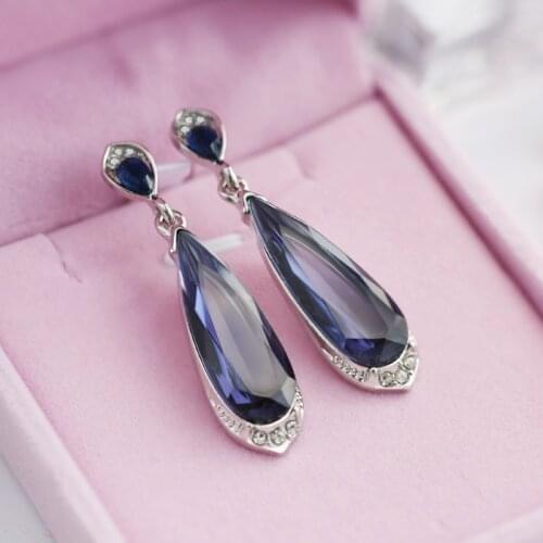 Fashion Shine Jewelry Earrings 2019 New for Women Earring Crystal Long Earrings Blue Rhinestone Water Drop Charm Earring Brincos