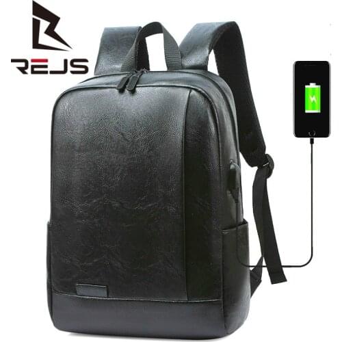 REJS LANGT PU Leather Backpack Men Fashion School Backpacks with Charging Casual Sport Bag for Male Waterproof Travel Mochila