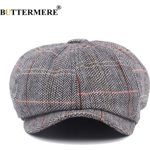 BUTTERMERE Men Newsboy Hats Herringbone Male Vintage Peaky Blinder Style Checkered Duckbill Hat British Gatsby Style Flat Cap