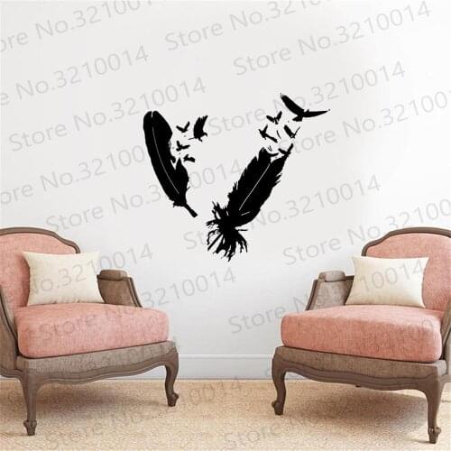 Bird Feather Wall Vinyl Sticker Eagle Decor Flying Home Art Magic Nib Decal Love Beautiful Above The Bed And Window Mural PW632