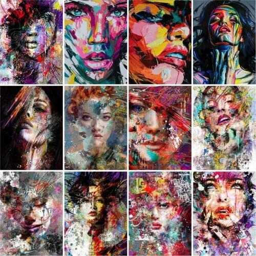 Huacan Full Diamond Embroidery Woman Mosaic Cross Stitch 5D Diamond Painting Abstract Portrait Beaded Pictures Home Decor