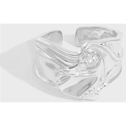 SHANICE S925 Sterling Silver Female All-match irregular surface micro-inlaid zircon Finger Ring Bague Charm Lucky Wedding Band