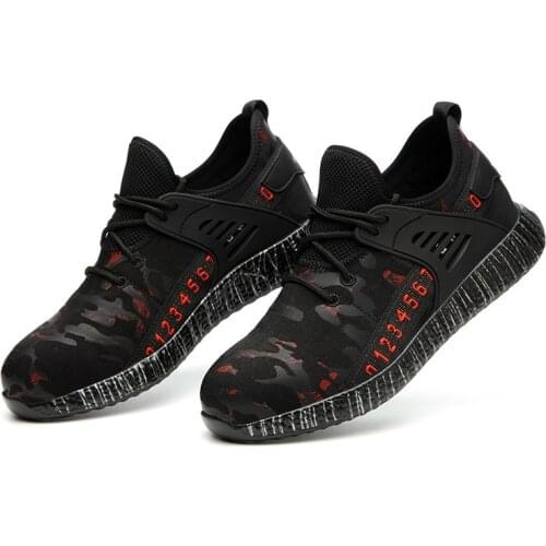 Light fashionable and safety shoes camouflage breathable smash proof and puncture proof work shoes