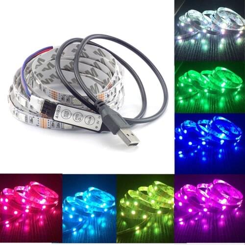 DC 5V USB Cable LED strip light ledstrip 5050 Christmas Flexible led Stripe TV Background Light RGB 3keys Mini Remote 50CM 1M 2M