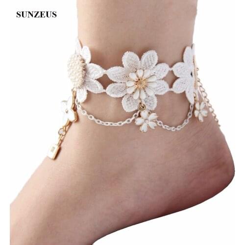 Vintage Flower Lace Bridal Gloves For Foot Ankle Length Chain Anklet Iovry Bracelet Wedding Party Accessory FI025