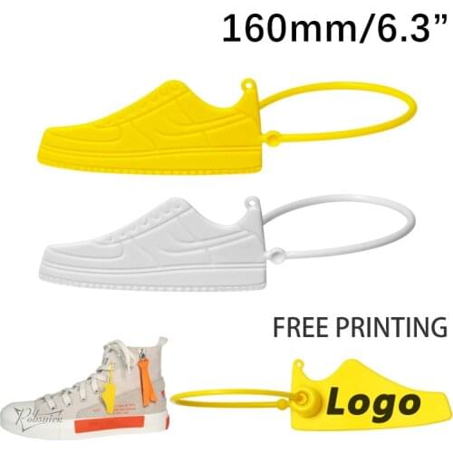 100 Custom Logo on AJ Labels Tags Off Disposable White Plastic Brand Printed Hang Label Tag for Sneakers Air Shoes 160mm/6.3"