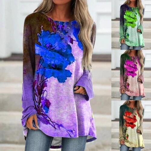 2021 New Autumn Blouse Flower Print Loose Women Long Sleeve Round Neck Pullover Streetwear Stylish And Beautiful Charming