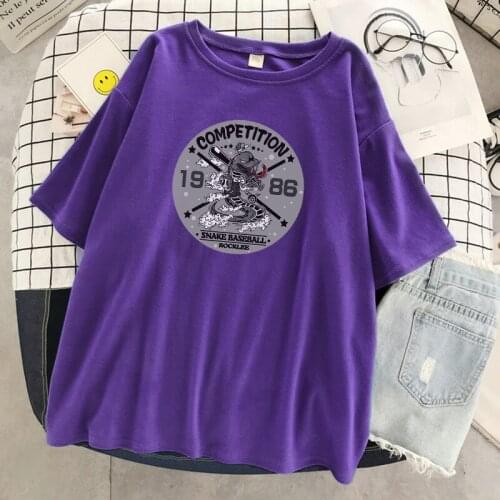 Snake Baseball Rocklee Printing Womens T-Shirt Oversized O-Neck T Shirts Simplicity Tops Soft Breathable Casual Tshirt Womens