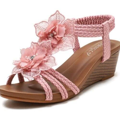 2021 Women Wedge Sandals Vintage Bohemia Flower Gladiator Ladies Sandales Woman Shoes Summer zapatos mujer Plue Size 42 WSH4002