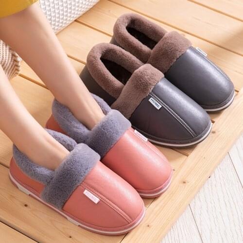 Women And Men Couple Fahsion PU Leather Slippers Mens Indoor Wooden Floor Home Shoes Women Waterproof Non-Slip Shoes
