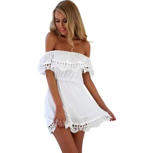 Summer Hot Sales Polyester Short Sleeves Women Dress One Word Led Loose Pure Color Sexy Dress