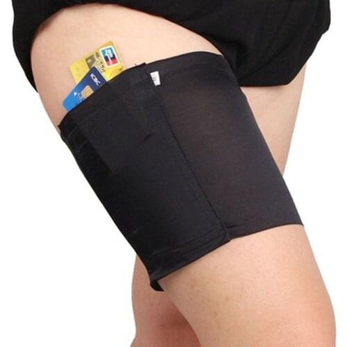 1PC Women Thigh BandsThigh Band Black High Stretch Leg Warmth Invisible Phone Pocket Battery Non-Slip Anti-Friction Thigh Strap