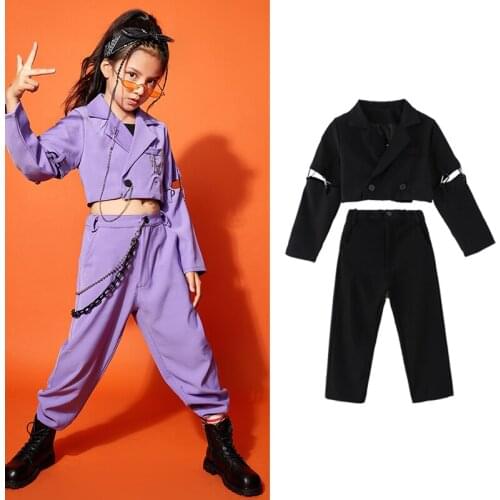 2021 Hip Hop Dance Costumes Kids Stage Performance Clothing Children Modern Street Dancing Wear Girls Jazz Rave Outfits DQS6466