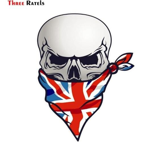 Three Ratels FC95 3D GOTHIC BIKER Pirate SKULL With Face Bandana&Union Jack British Flag Motif External Vinyl Bike Car Sticker