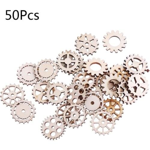 50pcs Laser Cut Wood Gear Embellishment Wooden Shape Craft Wedding Decor