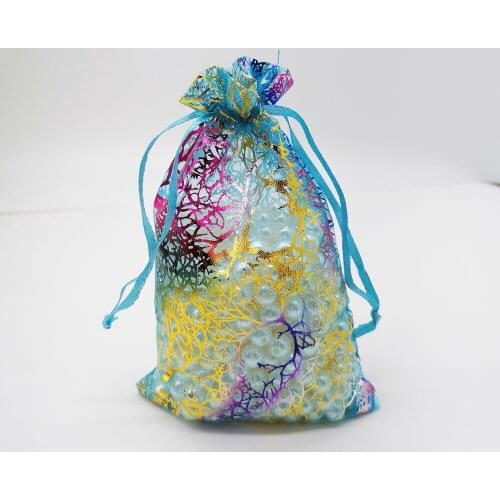 50pcs Blue Coral Organza Bag Drawstring Pouch Bag Organizer Jewelry Box Gift For Wed Christmas Jewelry Display Packaging Bags