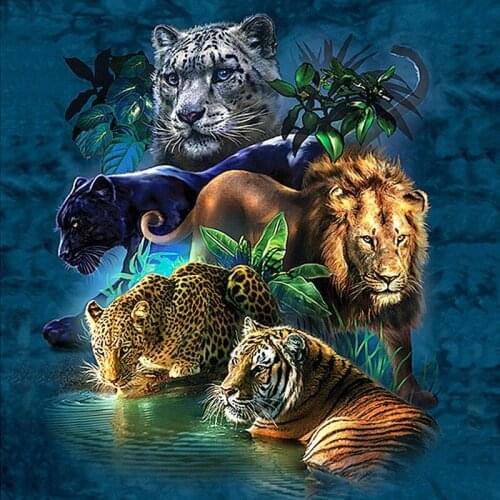 5D DIY Diamond Painting Kits Full With AB Drill Animal Leopard Black Panther Lion Tiger Painting Home Office Decoration Gift Art