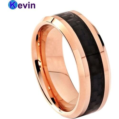 8MM Men Women Tungsten Wedding Ring With Black Carbon Fiber Inlay Comfort Fit