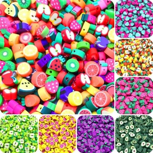 30pcs/lot 10mm Fruit Beads Polymer Clay Beads Mixed Color Polymer Clay Spacer Beads For Jewelry Making DIY Bracelet necklace