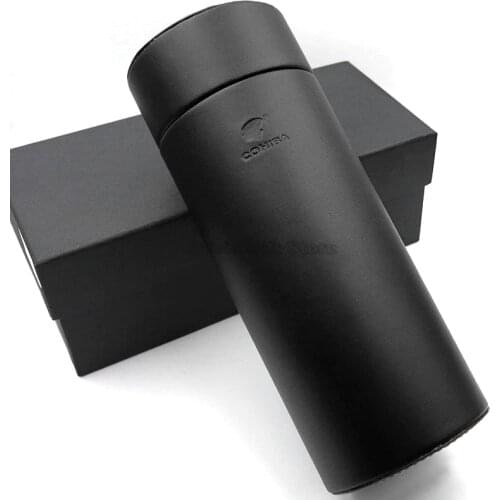 COHIBA Black Genuine Leather Cigar Tube Travel Humidor 3 Tube Cigar Case W/ Hygrometer Humidifier Tobacco Cigar Humidor Jar