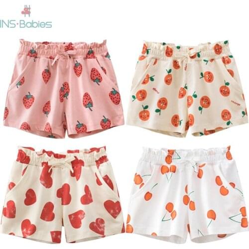 Korean Childrens Clothing Summer New Girls Shorts Cartoon Printing Pure Cotton Shorts Thin Casual Bottoms 2-8years Kids Clothes