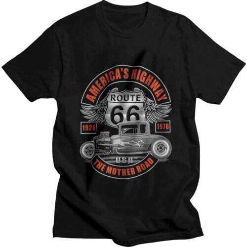 Route 66 T-shirt Mens Fashion T Shirt Short Sleeve 100% Cotton America Highway Mother Road Tshirt Cool Tees Tops