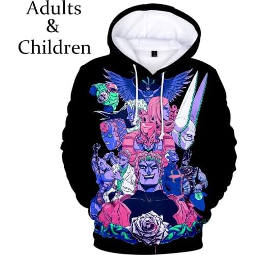 Popular Black JOJO 3D Hoodies Men Women Streetwear Kids Hoodies Hot Fashion Printed comic JOJO 3D Hoodie boys girls Sweatshirts