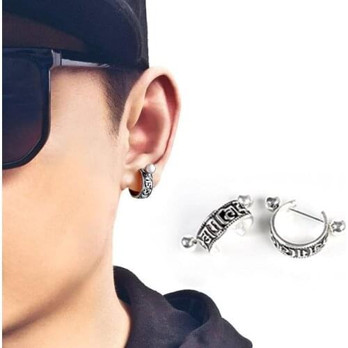 Personality Silver Color Mantra Stud Earrings for Men Women Party Earrings Fashion Jewelry Buddhist Jewelry Fashion Earrings