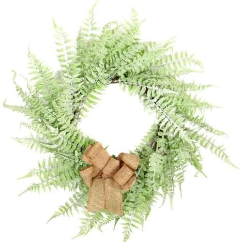AsyPets Simulation Flocking Garland Wreath Tufted Fern Leaf Wall Hanging Sackcloth Bow Knot Home Wreath